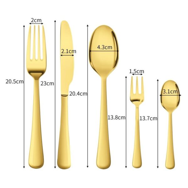 Glossy Gold Cutlery Set Travel Knife Fork Spoon 5pcs - Image 2