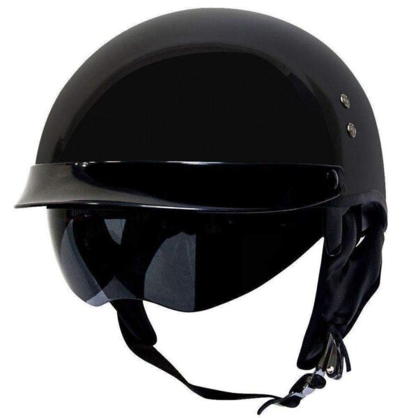 Sun Shield Half Helmet DOT - Gloss Black - Image 2