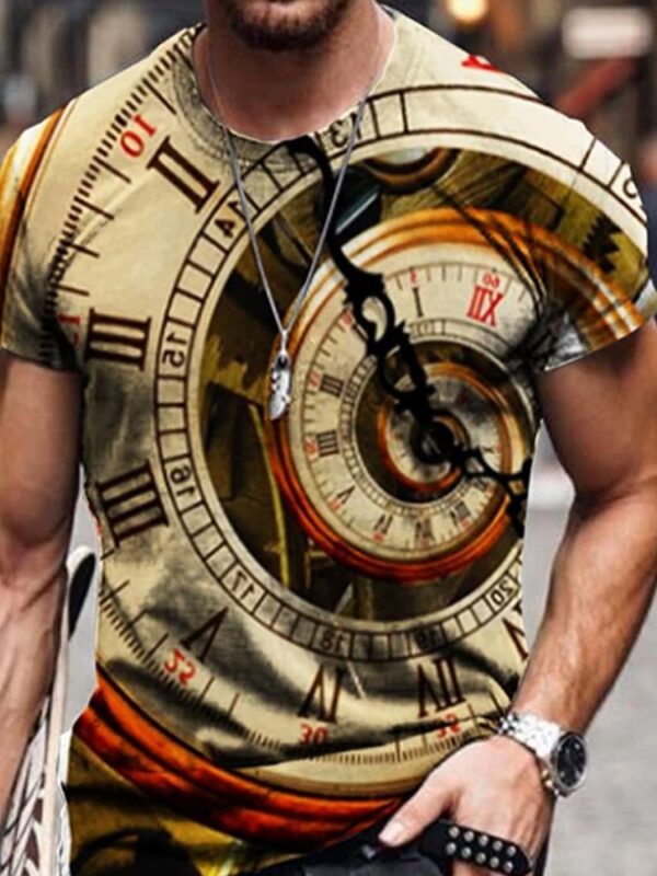 Men's crypto gear print T-shirt abstract clock tee casual crew neck tops - Image 2