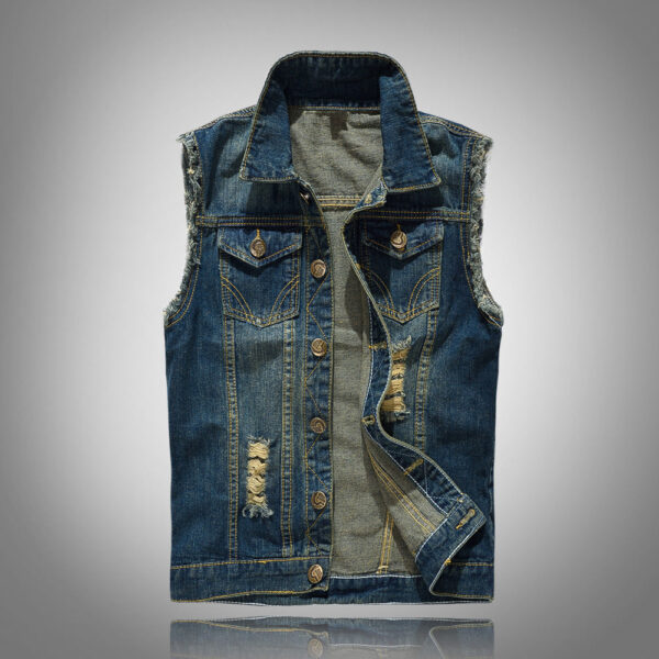 Stylish Ripped Blue Denim Vest - Image 2