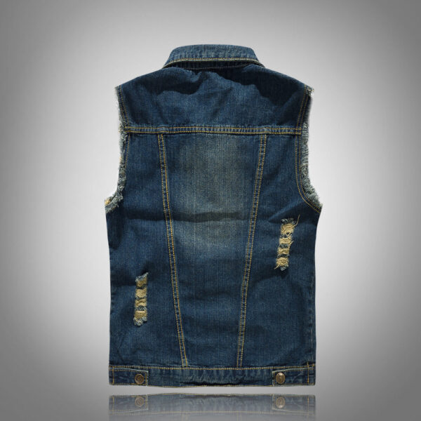 Stylish Ripped Blue Denim Vest - Image 3