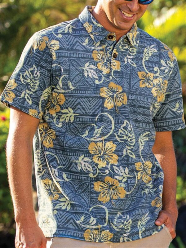 Hawaiian Men's Floral Polo Shirts Linen Casual Collar Tops