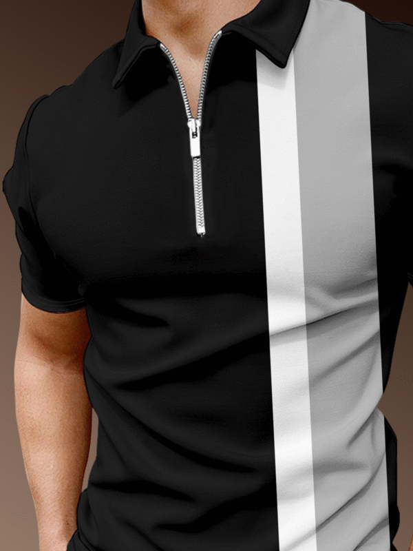 Casual Art Collection Striped Geometric Lapel Short Sleeve Polo Print Top - Image 2