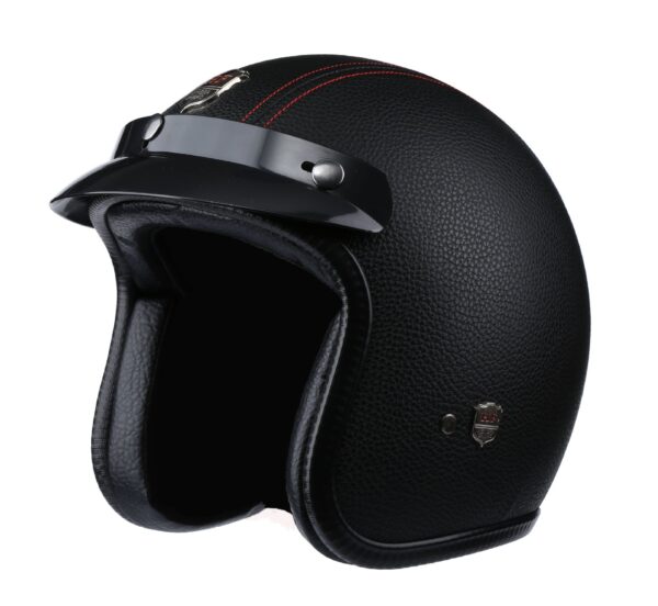 Vintage Harley 3/4 Open Face Helmet - Black Leather - Image 3