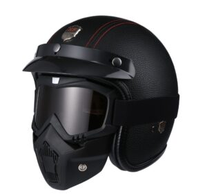Vintage Harley 3/4 Open Face Helmet - Black Leather