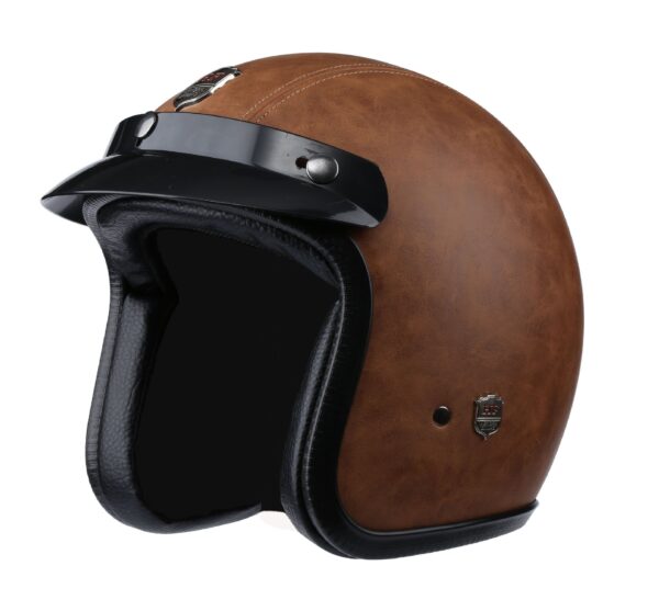 Vintage Harley 3/4 Open Face Helmet - Brown Leather - Image 2