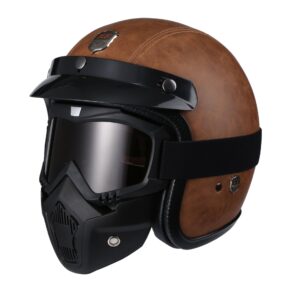 Vintage Harley 3/4 Open Face Helmet - Brown Leather
