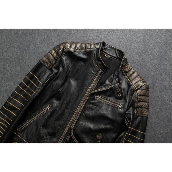 Retro Motorcycle Leather Jacket With Protection - Image 4