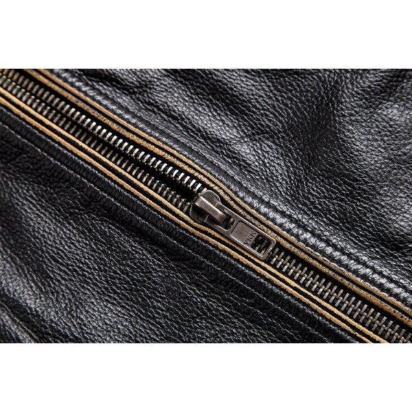 Retro Motorcycle Leather Jacket With Protection - Image 7