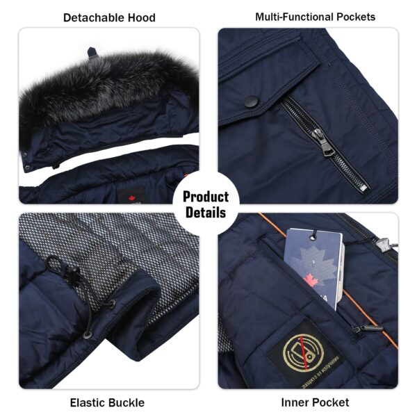 Satin Fur Collar Padded Built-in Thermometer Winter Jacket - Image 4