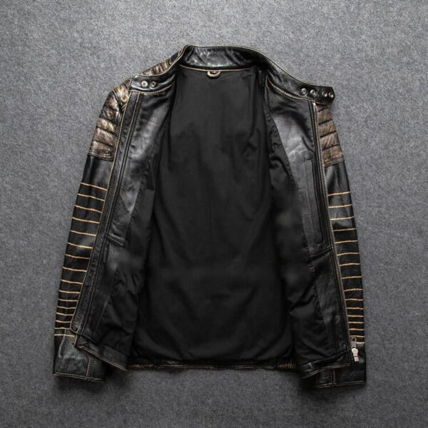 Retro Motorcycle Leather Jacket With Protection - Image 2