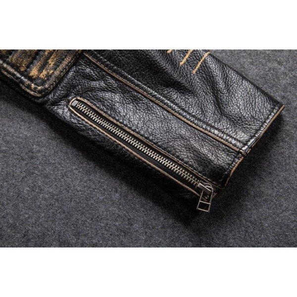 Retro Motorcycle Leather Jacket With Protection - Image 8