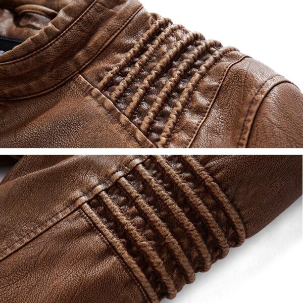 Leather Ripple Biker Jacket - Image 7