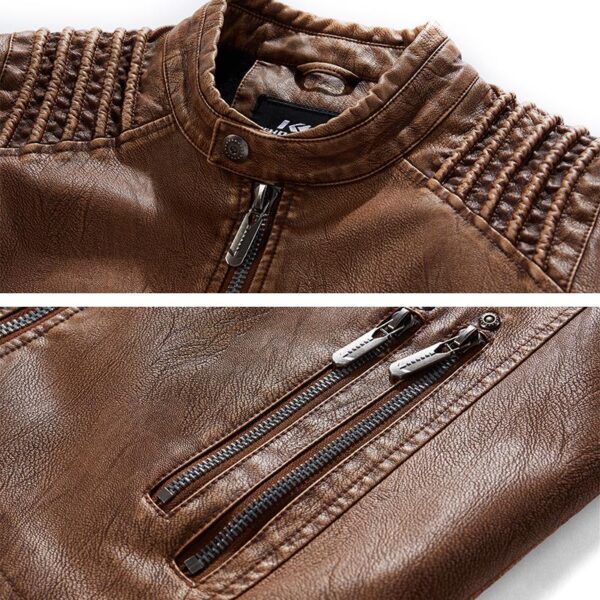 Leather Ripple Biker Jacket - Image 6