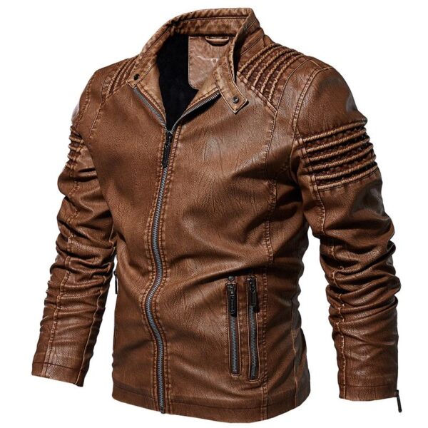 Leather Ripple Biker Jacket - Image 2