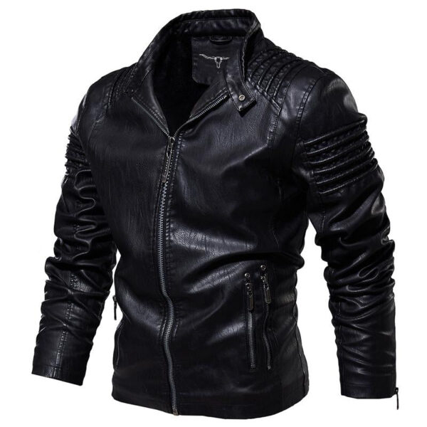 Leather Ripple Biker Jacket - Image 4