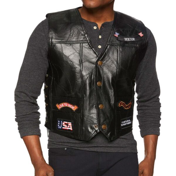 Mens Live To Ride Leather Vest - Image 5