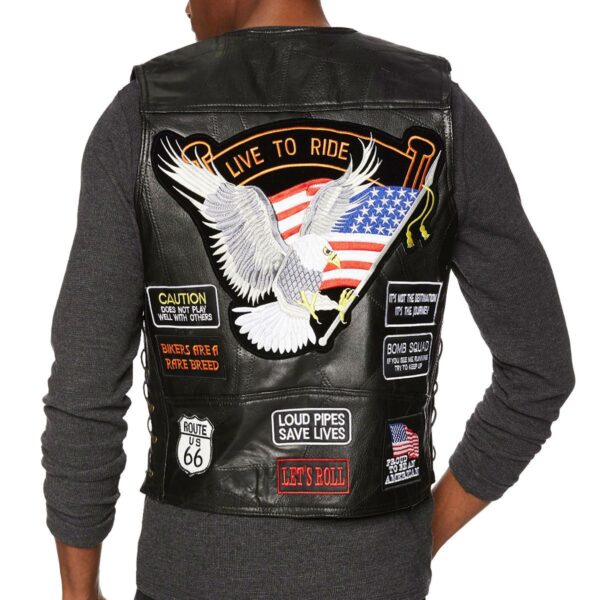 Mens Live To Ride Leather Vest - Image 6