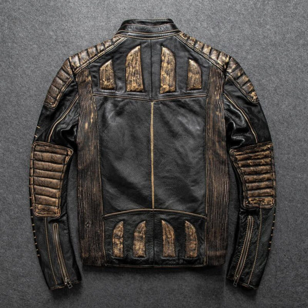 Retro Motorcycle Leather Jacket With Protection - Image 3