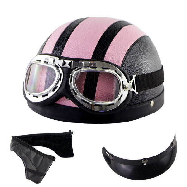 Retro Half Face Motorcycle Helmet with Goggles - Image 2