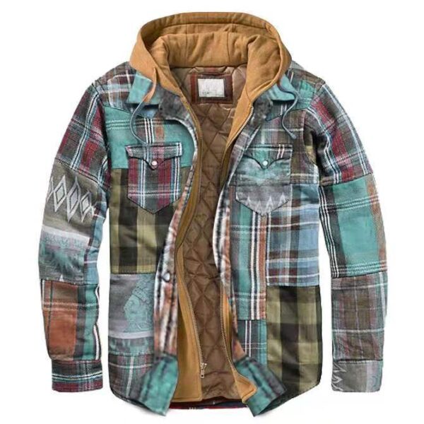 Men's Winter Flannel Quilted Lined Plaid Hooded Shirt Jacket - Image 9