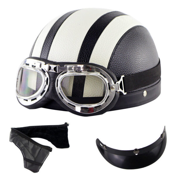 Retro Half Face Motorcycle Helmet with Goggles - Image 7