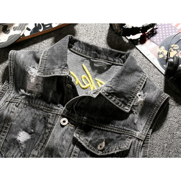 Moto Eagle Grey Biker Denim Vest - Image 4