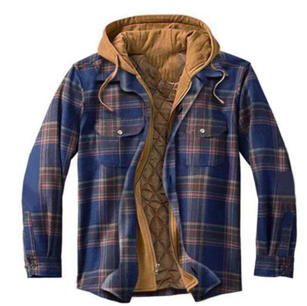 Men's Winter Flannel Quilted Lined Plaid Hooded Shirt Jacket - Image 6