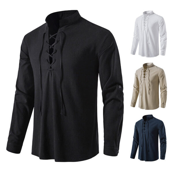 Men's Outdoor Vintage Tie Long Sleeve T-Shirt - Image 2