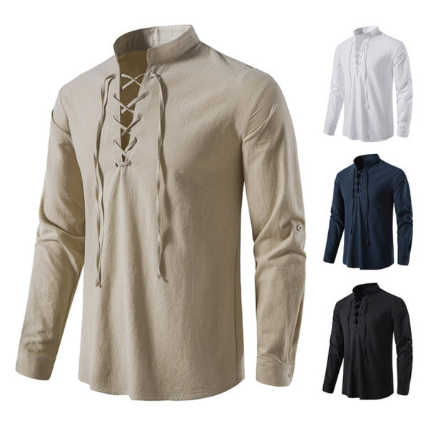 Men's Outdoor Vintage Tie Long Sleeve T-Shirt - Image 4