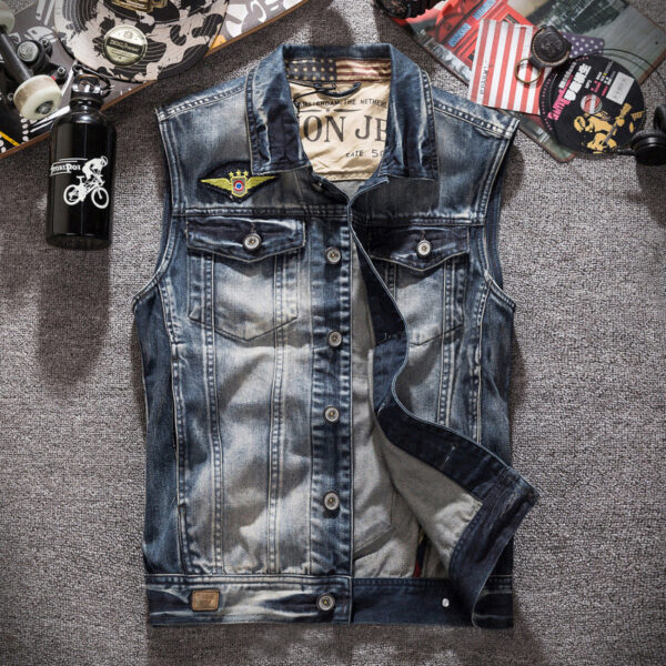 Motorcycle Distressed Denim Vest - Image 3