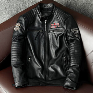 Moto Racing Black Leather Jacket
