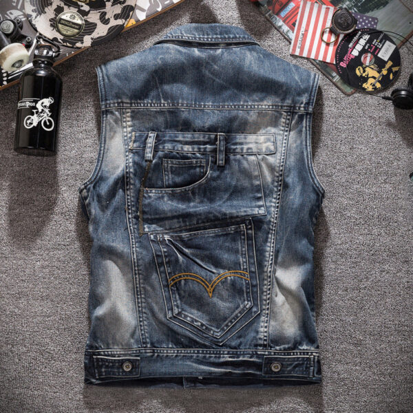 Motorcycle Distressed Denim Vest - Image 2