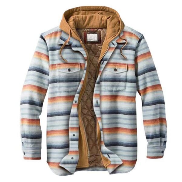 Men's Winter Flannel Quilted Lined Plaid Hooded Shirt Jacket - Image 8