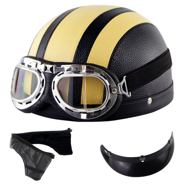 Retro Half Face Motorcycle Helmet with Goggles - Image 6