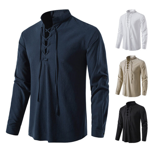 Men's Outdoor Vintage Tie Long Sleeve T-Shirt - Image 3