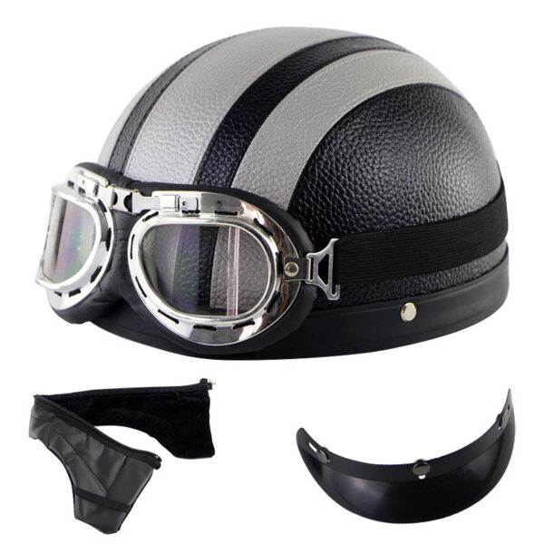 Retro Half Face Motorcycle Helmet with Goggles - Image 3