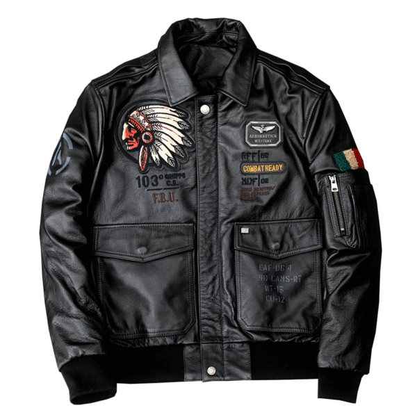 Men's Embroidered Bomber Flight Leather Jacket - Image 4