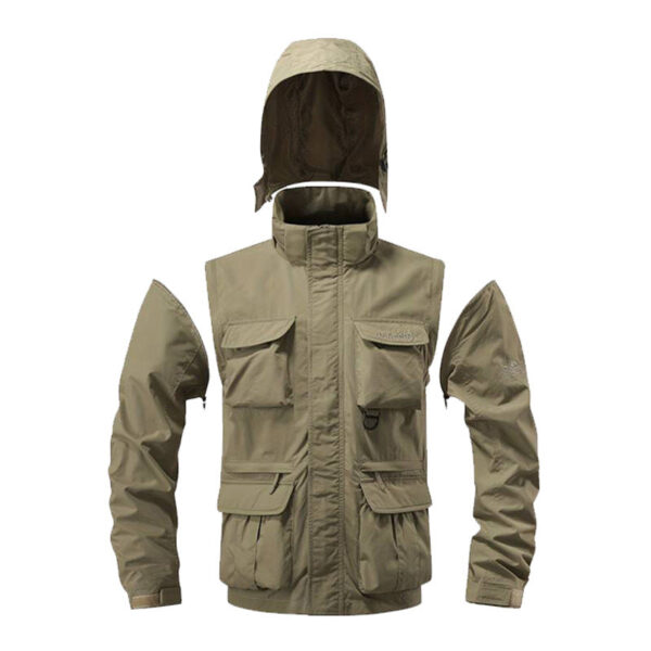 Men's Multi-Pocket Removable Sleeve Waterproof And Oil-proof Outdoor Jacket - Image 2