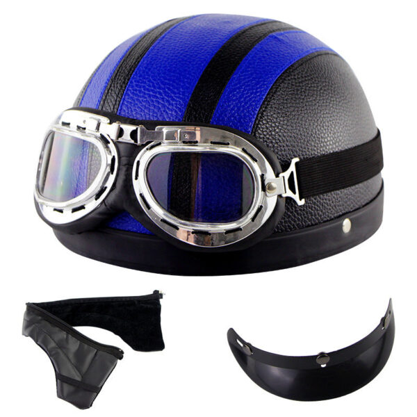 Retro Half Face Motorcycle Helmet with Goggles - Image 8