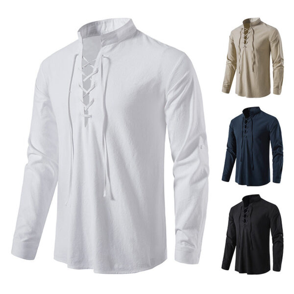 Men's Outdoor Vintage Tie Long Sleeve T-Shirt - Image 5