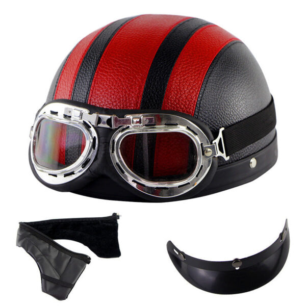 Retro Half Face Motorcycle Helmet with Goggles - Image 5