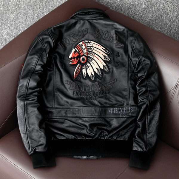 Men's Embroidered Bomber Flight Leather Jacket - Image 2