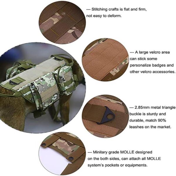 3 Colors Tactical Dog Harness Adjustable Military K9 Harness Vest with 3 Detachable Pouches - Image 6