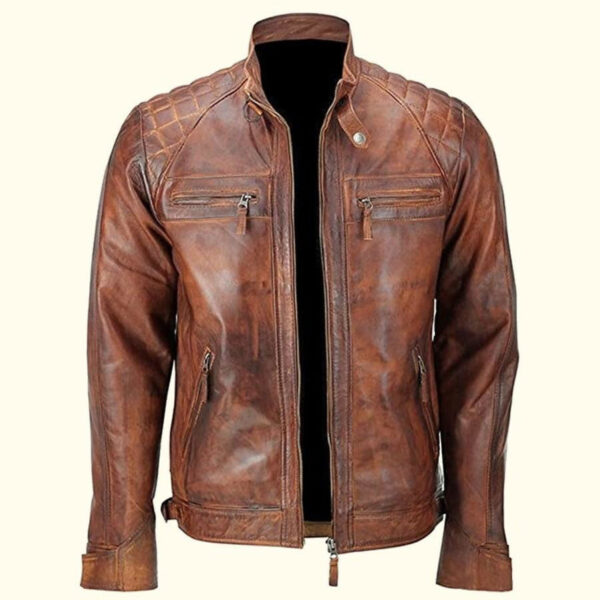 Men Rugged Racer Leather Jacket - Image 4