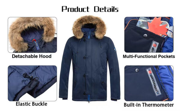 Functional Winter Hooded Parka With Built-in Thermometer(Regular&Plus Size) - Image 9