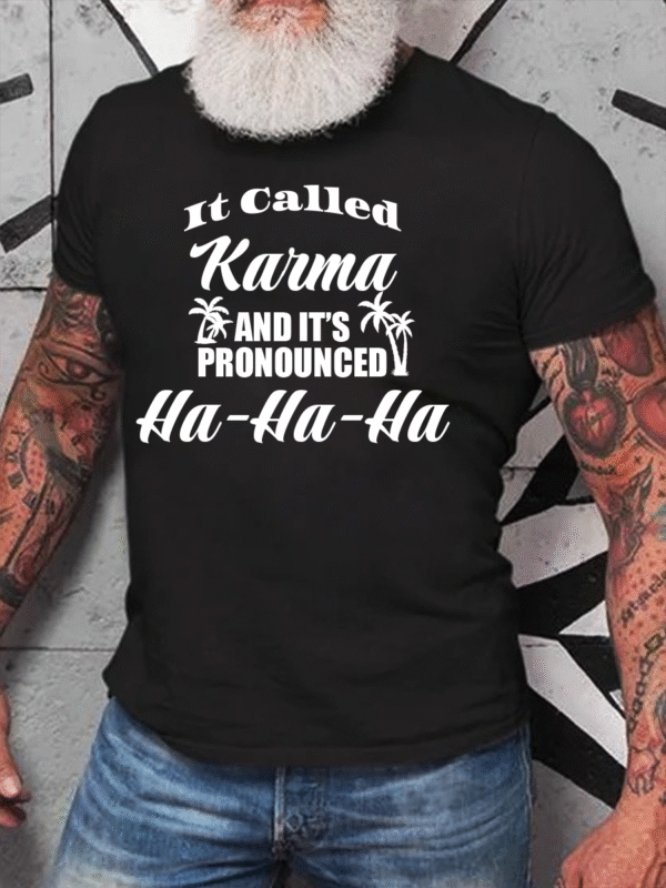 Funny Karma Vacation Coconut Tree Casual Crew Neck Letter Short Sleeve T-Shirt - Image 2