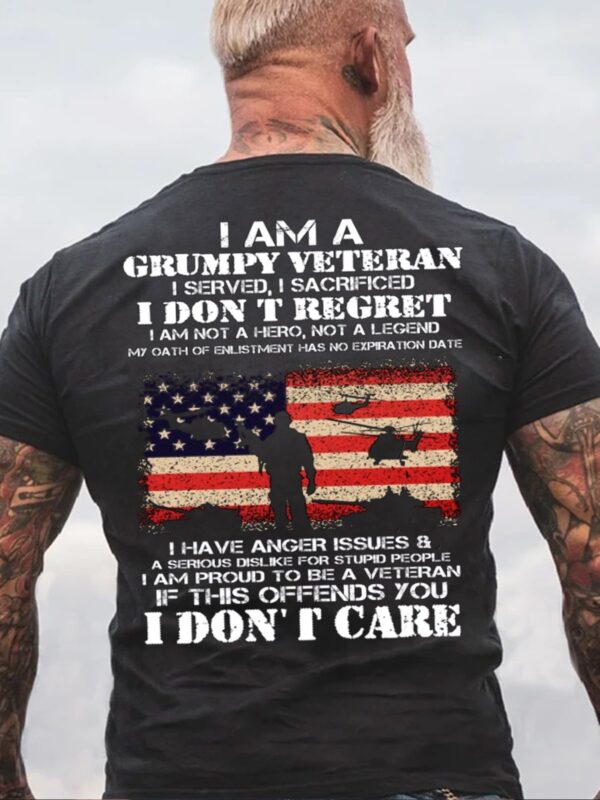 I Am A Grumpy Veteran I Don't Care Casual Short Sleeve Shirts & Tops - Image 3