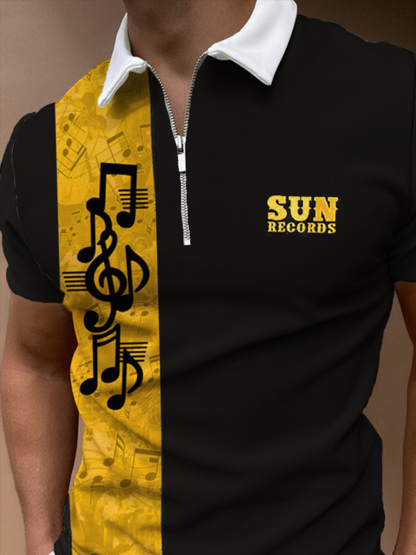 Casual Music Series Notes Geometric Stripes Lapel Short Sleeve Polo Top - Image 2