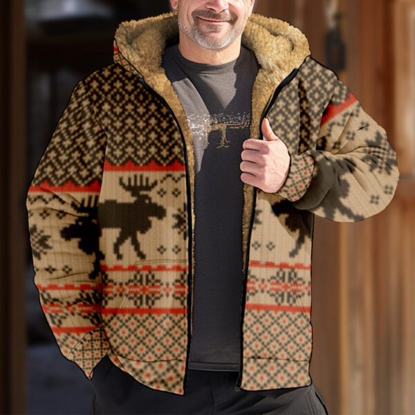 Men's Christmas Print Thickened Fleece Hooded Sweatshirt Jacket - Image 3